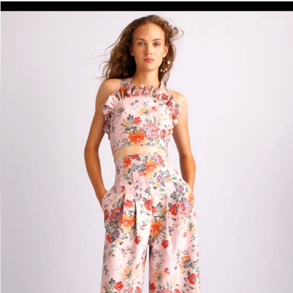 Rebecca Taylor Marlena Ruffle Top  & Floral High Waist wide leg floral pants